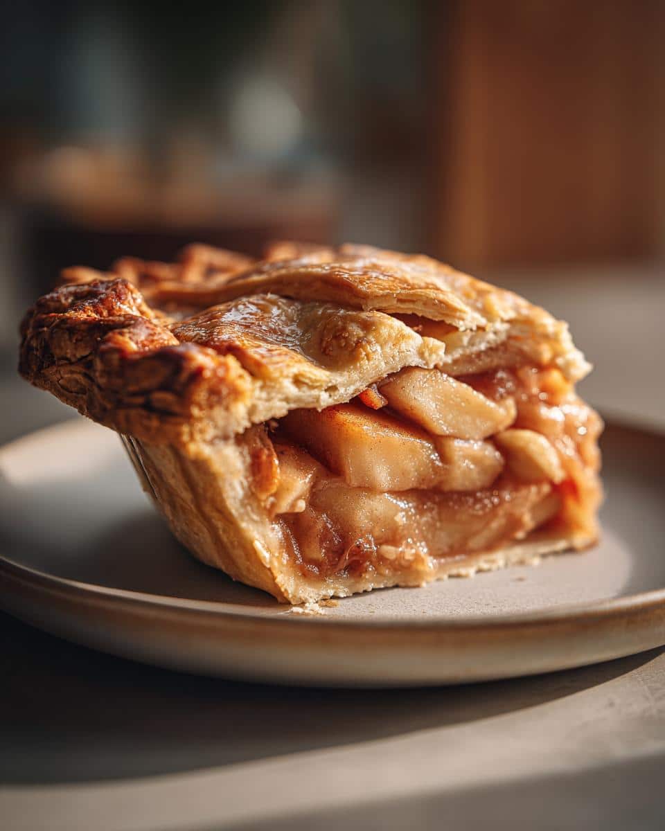 A delicious slice of frozen rhubarb pie recipe with golden crust and visible rhubarb filling on a plate.