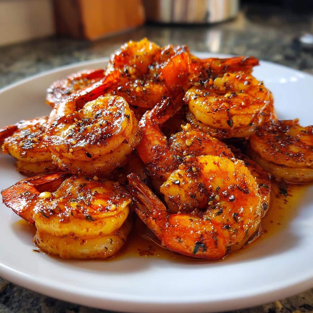 A plate of delicious honey glazed air fryer shrimp recipes, cooked to perfection and ready to eat.