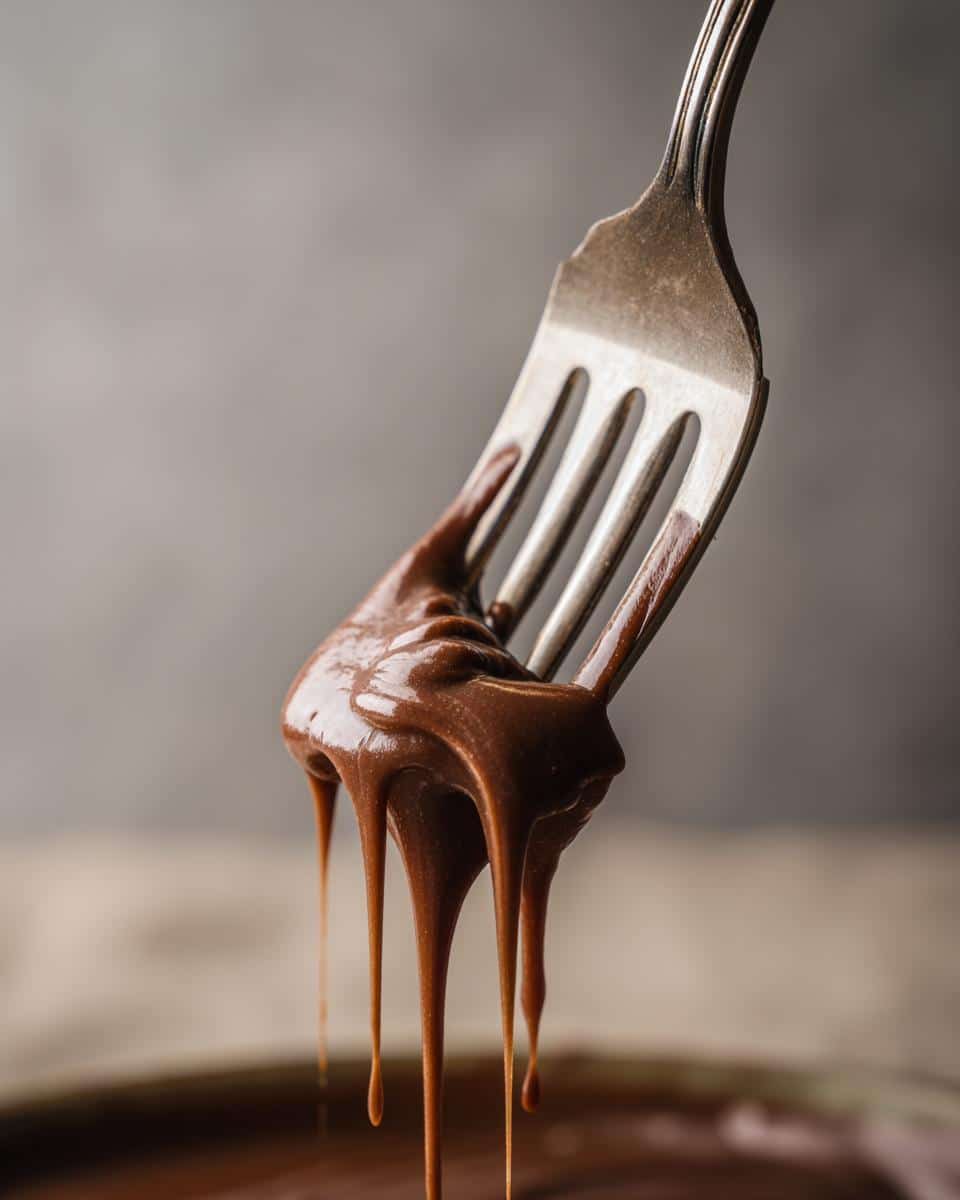 Close-up of a fork dripping with rich, creamy Mushroom Cream Sauce.