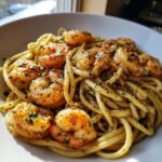 A bowl of shrimp recipes pasta, featuring perfectly cooked shrimp and linguine, seasoned with herbs and spices.