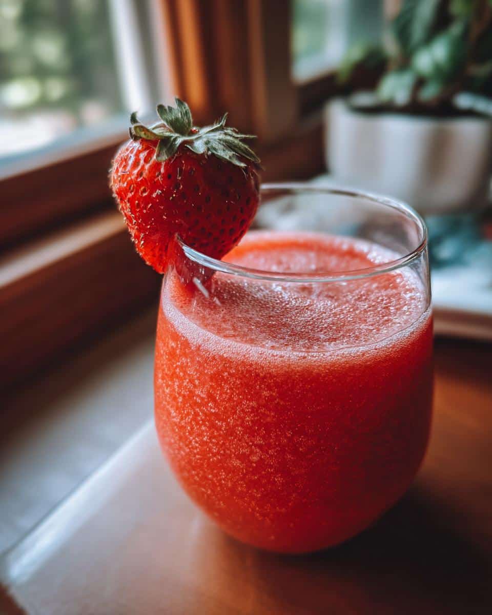 A refreshing strawberry daiquiri recipe drink in a glass, garnished with a fresh strawberry.