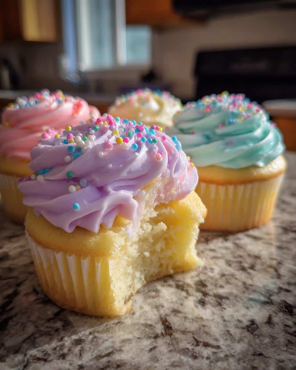 A selection of colorful cupcakes, showcasing best spring cupcake flavors with pastel frosting and sprinkles.