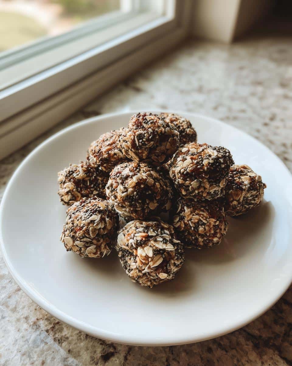 A plate of delicious rolled oats protein balls no peanut butter, ready to be enjoyed as a healthy snack.