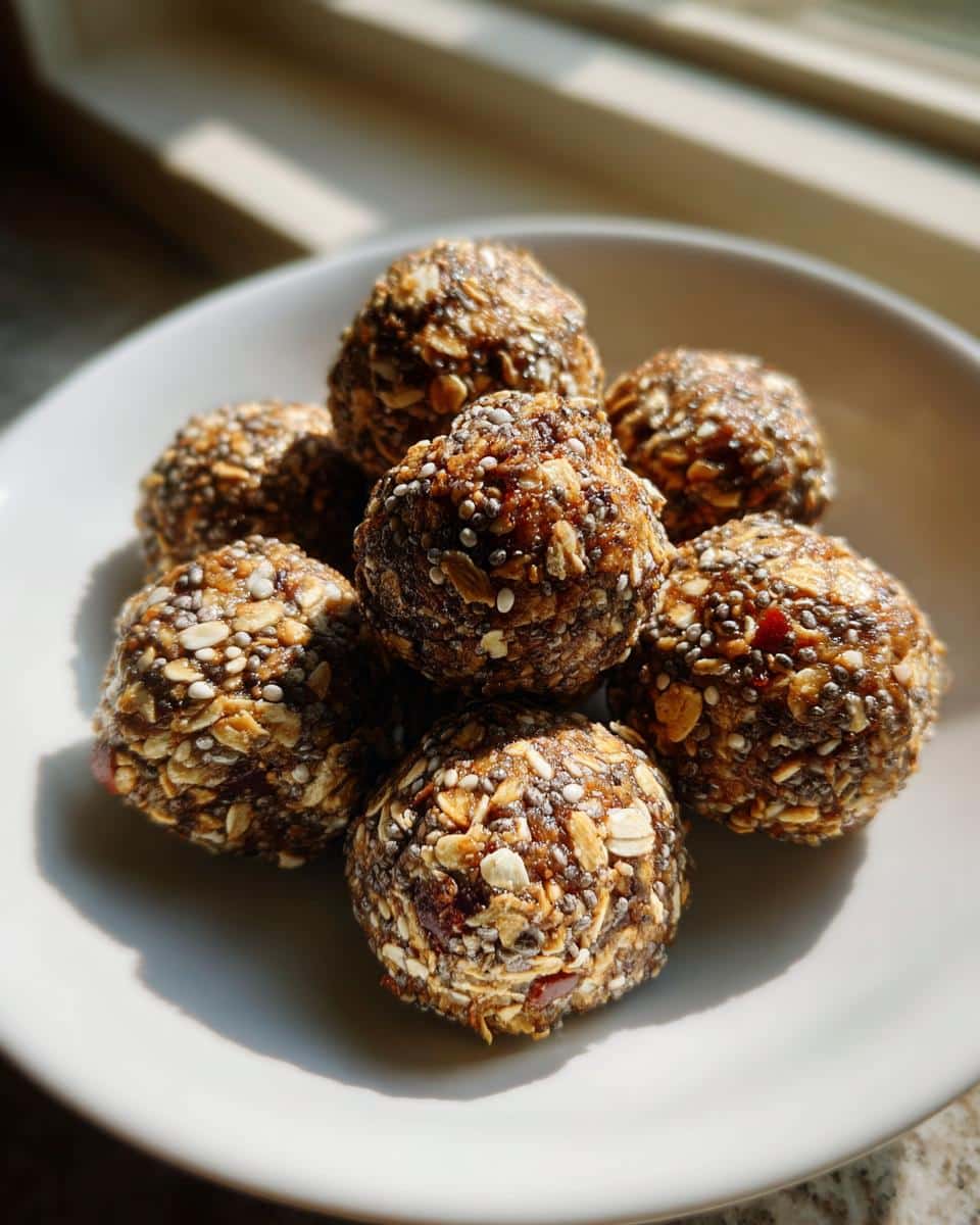 A plate of delicious rolled oats protein balls no peanut butter, perfect for a healthy snack.