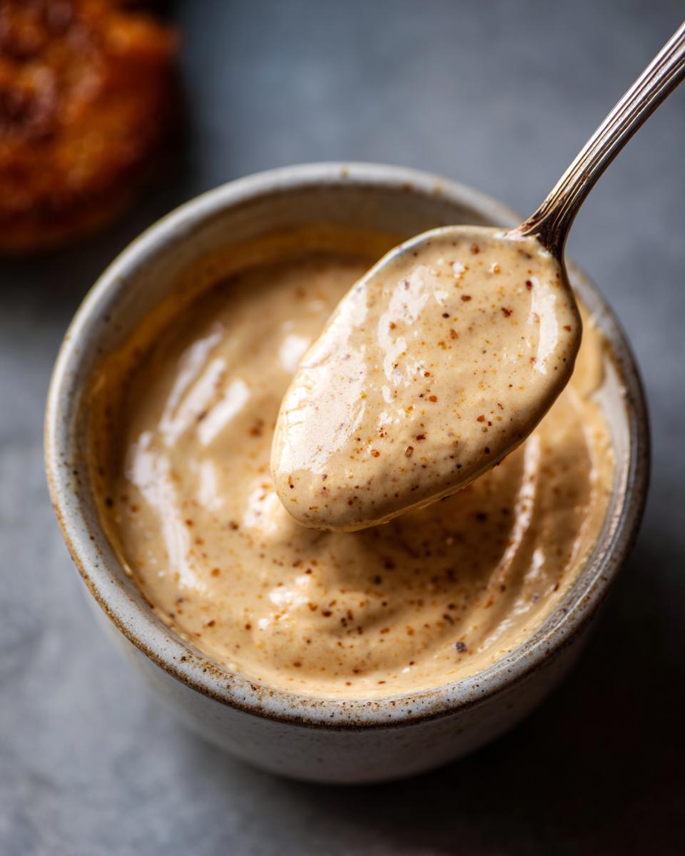 Creamy 5-Minute Copycat Smash Burger Sauce in a bowl, with a spoonful being lifted out.