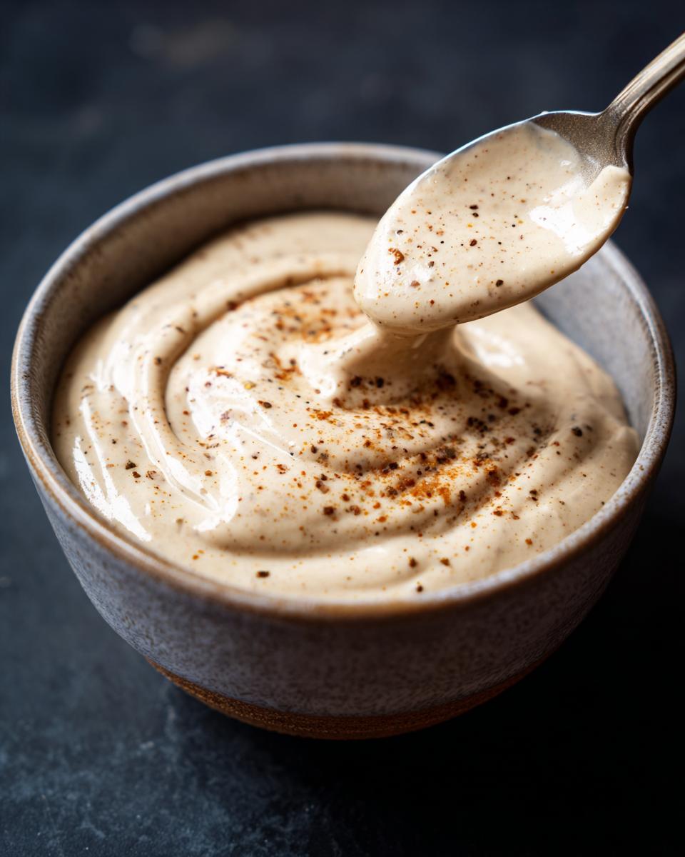Close-up of 5-Minute Copycat Smash Burger Sauce in a bowl, with a spoonful being lifted.