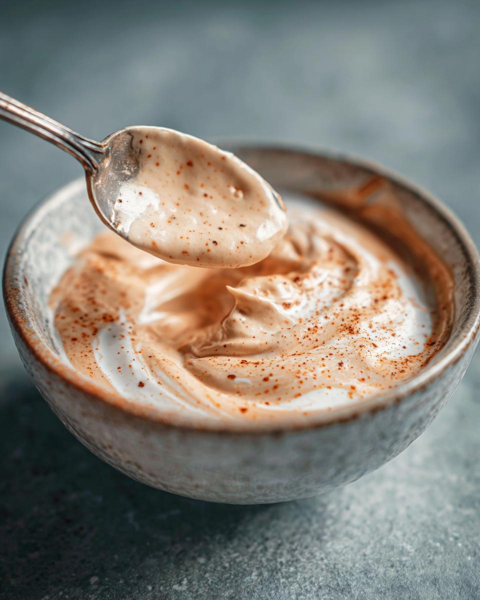 A spoonful of 5-Minute Copycat Smash Burger Sauce being lifted from a bowl.