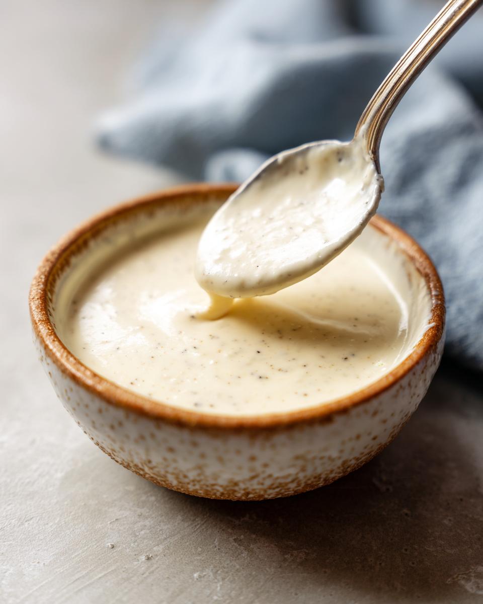 A bowl of 5-Minute Creamy Horseradish Sauce with a spoonful being lifted, showing its creamy texture.