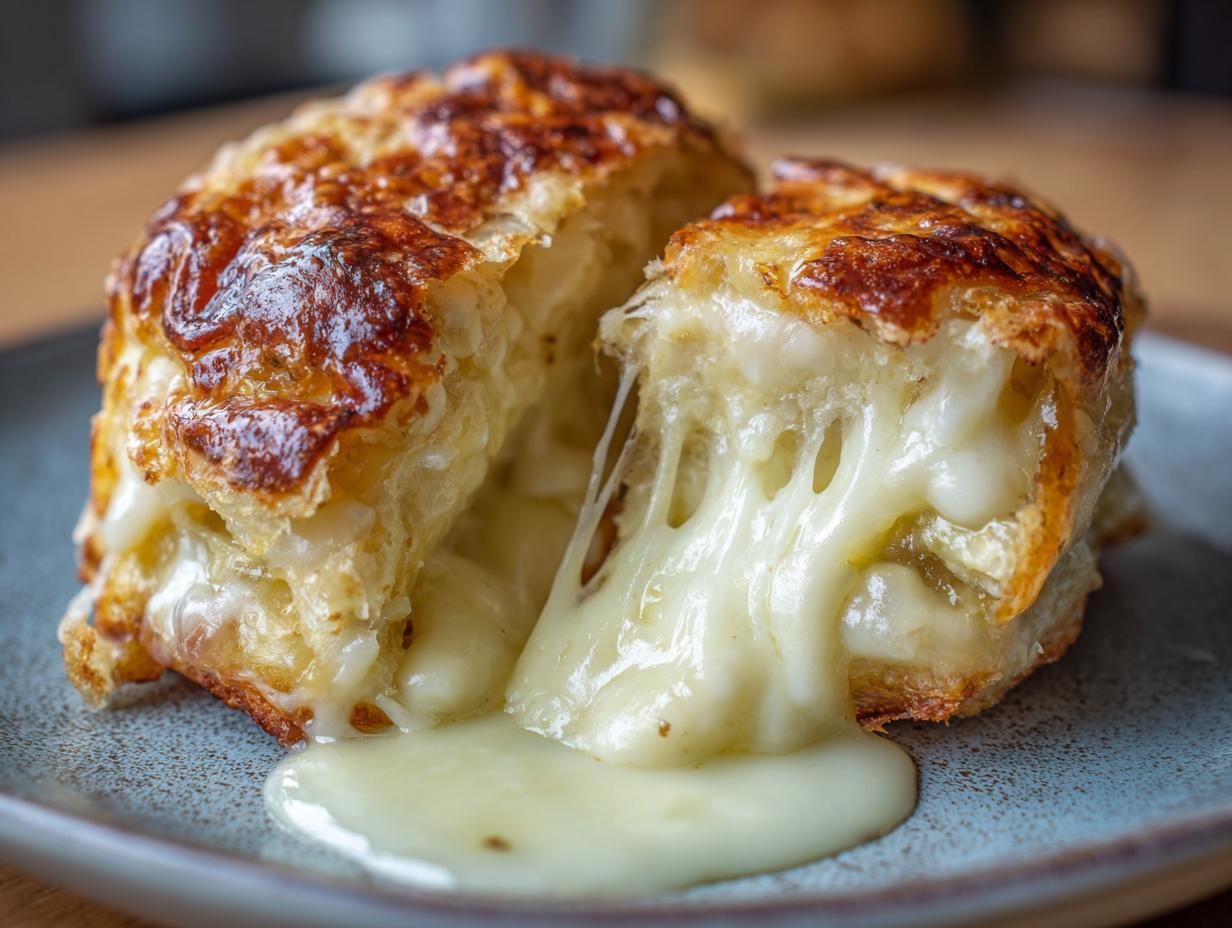 A close-up of 25-Minute Elegant Baked Brie in Puff Pastry, showing the melted brie oozing out.