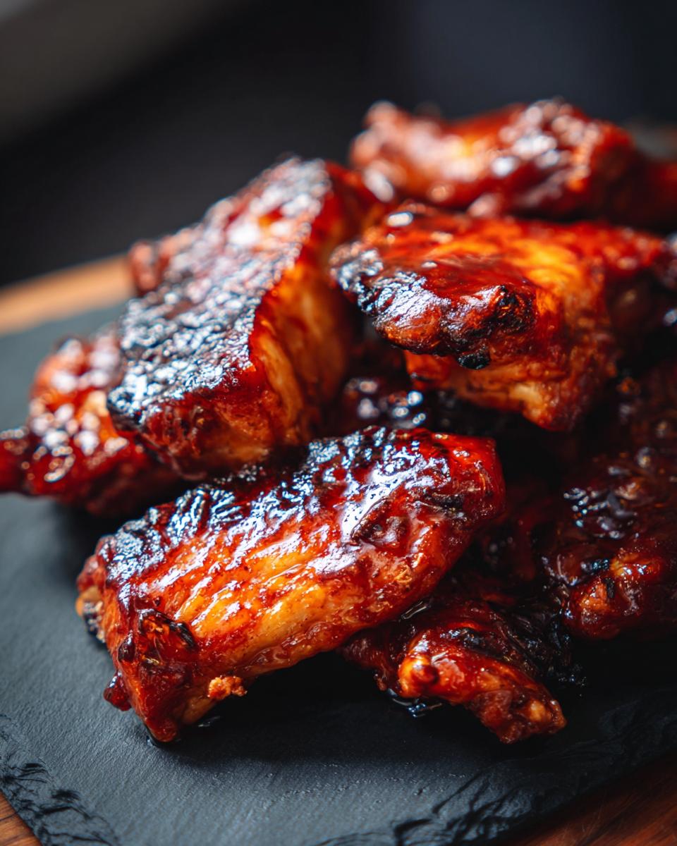 Close-up of glazed Bang Bang Salmon Bites on a dark serving platter.