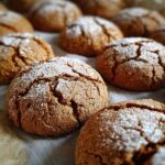 Freshly baked Soft & Chewy Brown Sugar Cinnamon Cookies dusted with powdered sugar on a baking sheet.