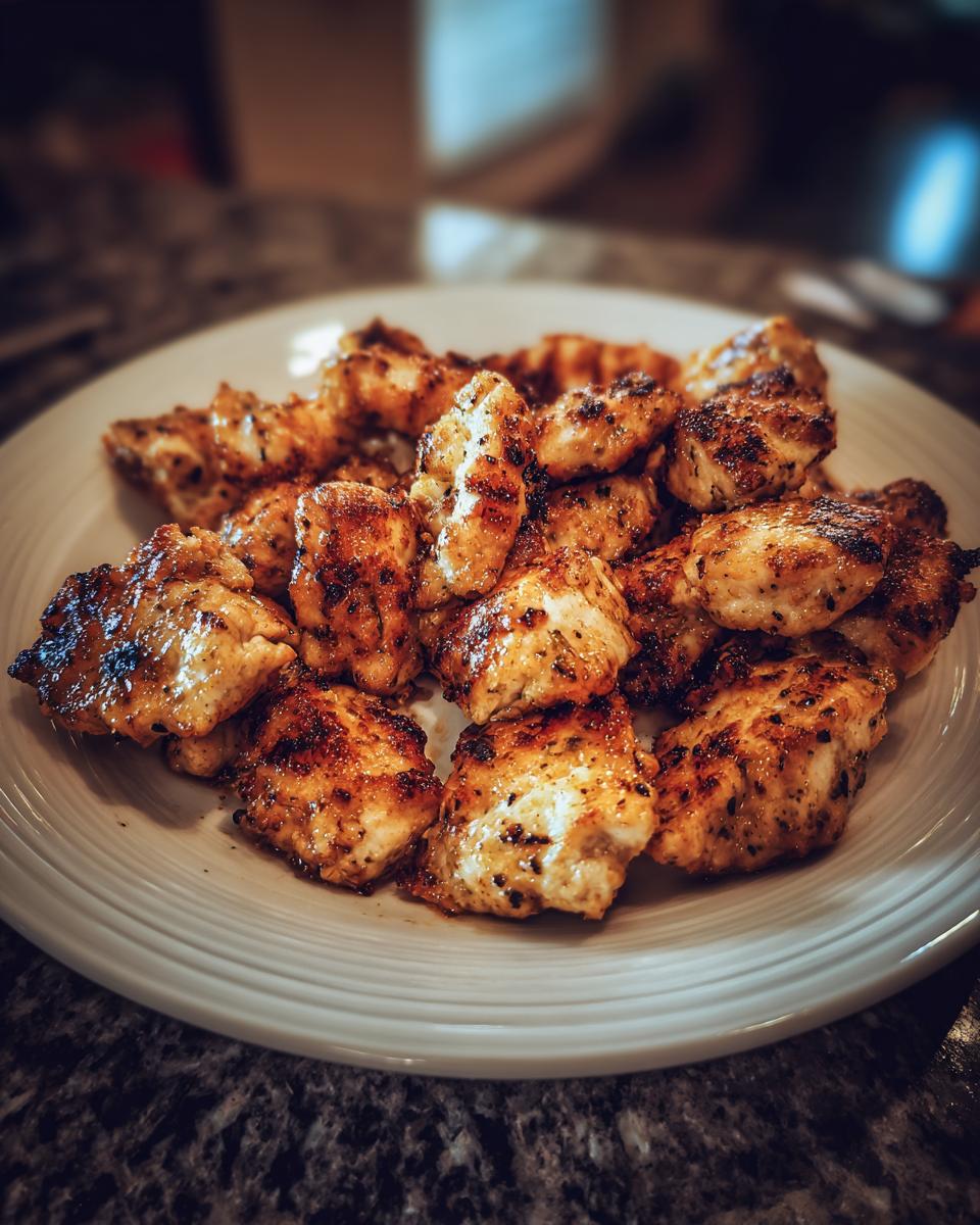 A plate piled high with delicious, freshly grilled Chick Fil Grilled Nuggets.