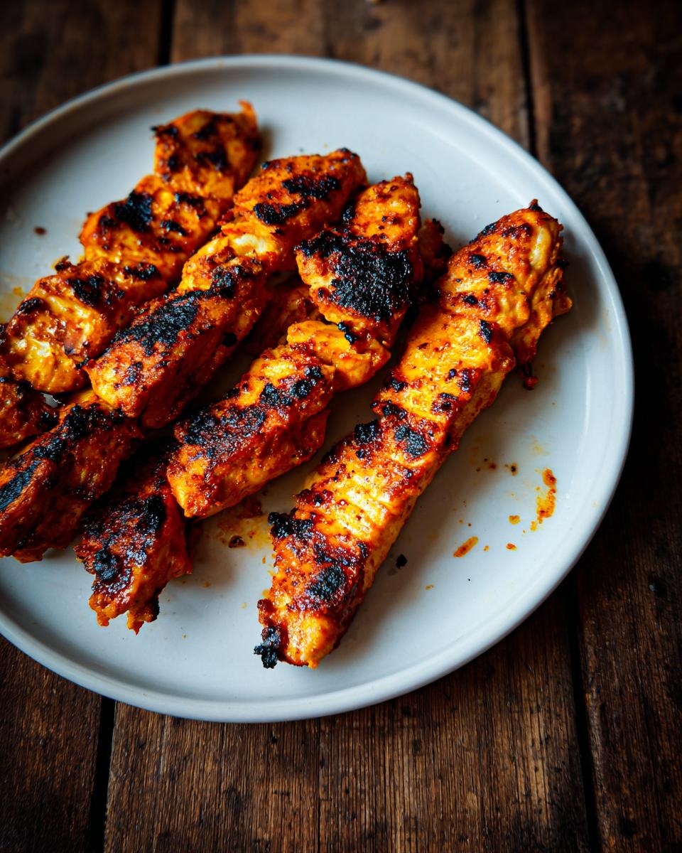 Close-up of Chick Fil Grilled Nuggets on a white plate, showing grill marks and seasoning.