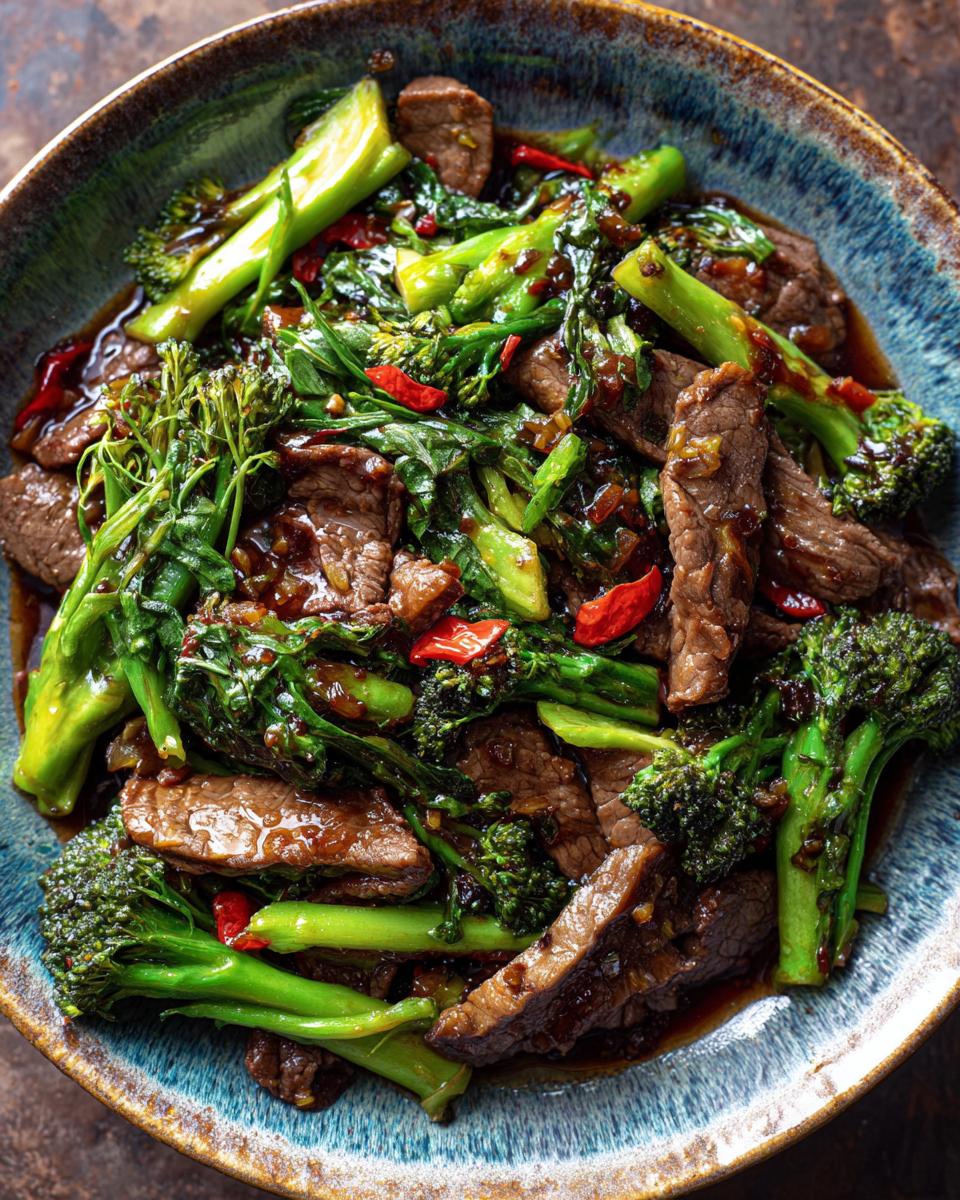 A vibrant bowl of Chinese Beef Broccoli stir-fry with tender beef and fresh broccoli.