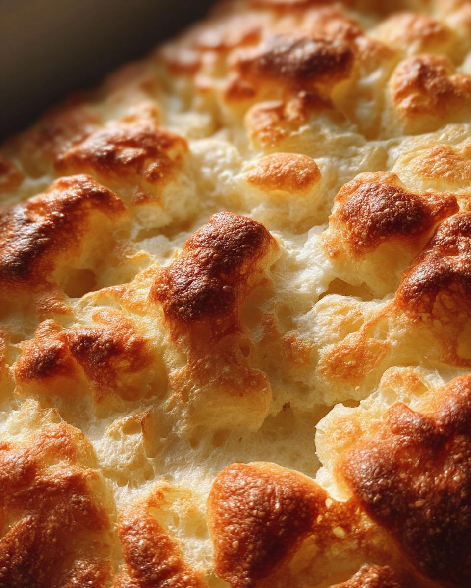 A close-up of freshly baked Cloud Bread, showing its golden-brown, airy texture.
