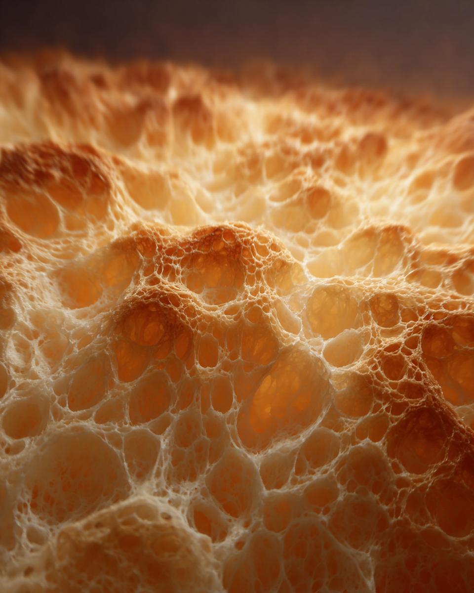Extreme close-up showing the airy, porous texture of freshly baked Cloud Bread.