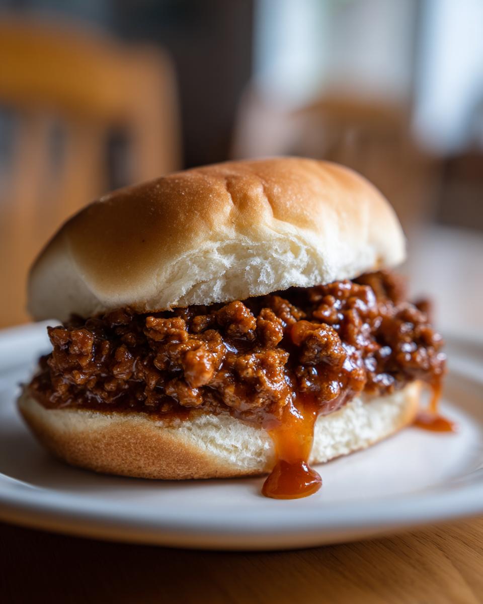 A delicious Copycat Big Mac Sloppy Joes sandwich on a bun, dripping with sauce.
