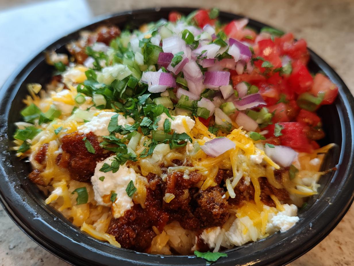 A vibrant Cottage Cheese Taco Bowl filled with toppings like tomatoes, onions, and cheese.