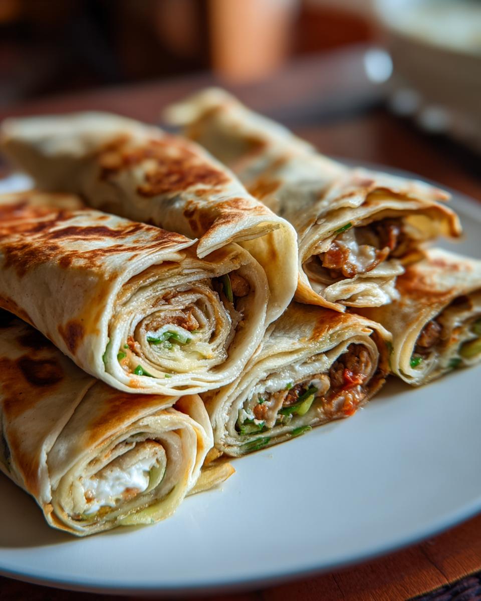 Close-up of 48 Easy Cream Cheese Taco Pinwheels on a white plate, showcasing the layers of filling.