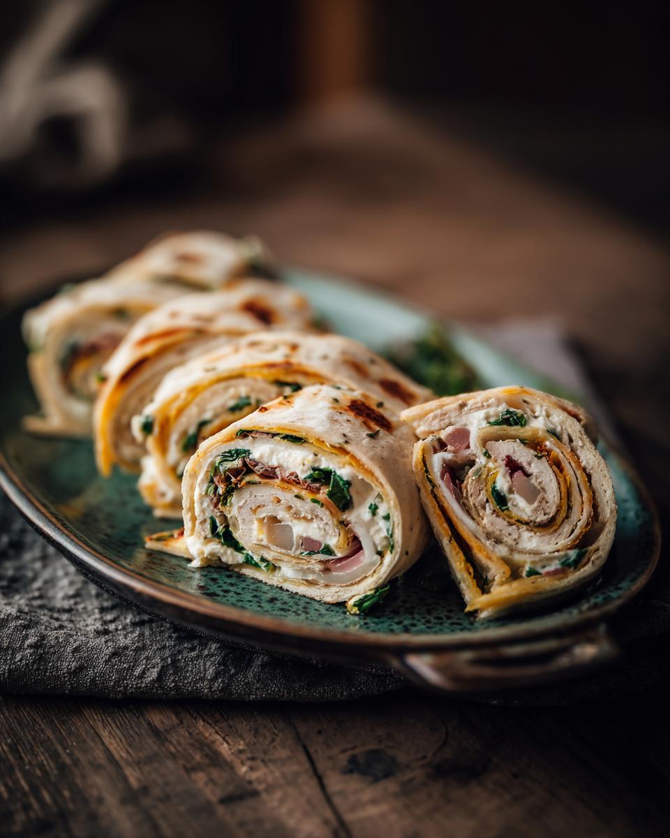 Close-up of 48 Easy Cream Cheese Taco Pinwheels sliced and arranged on a decorative plate.