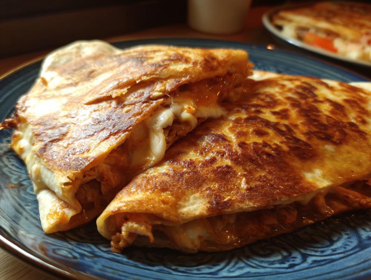 Two Crispy Air Fryer Chicken Mozzarella Wraps on a blue plate, showcasing the crunchy exterior and melted cheese inside.