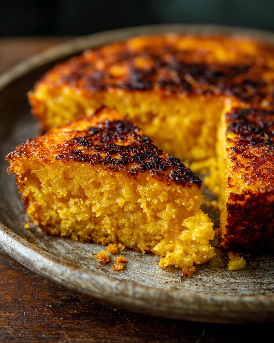 A slice of Crispy Hot Water Cornbread on a plate, showing the texture and golden-brown crust.