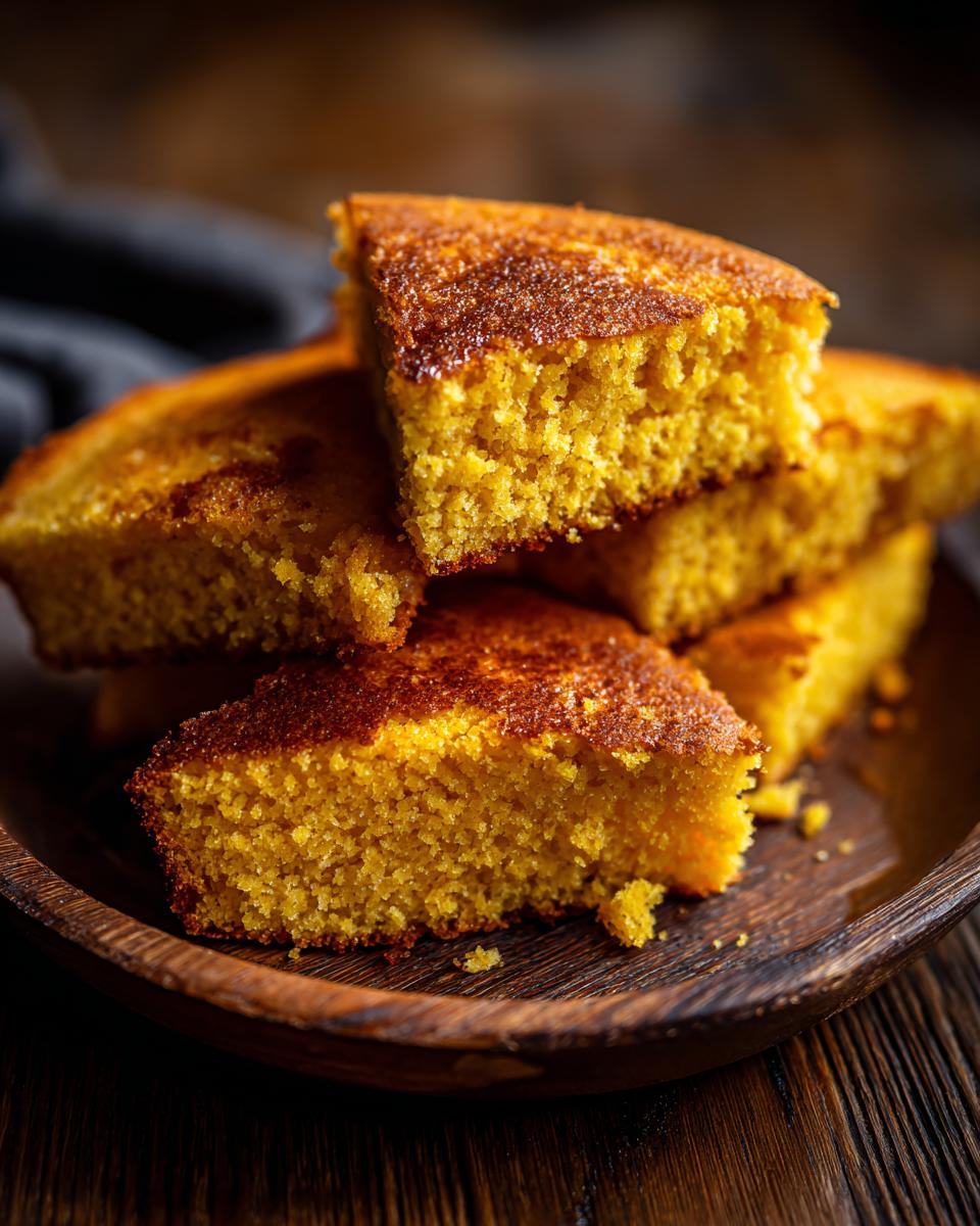 Stack of golden brown Crispy Hot Water Cornbread slices on a wooden plate, showing the texture.