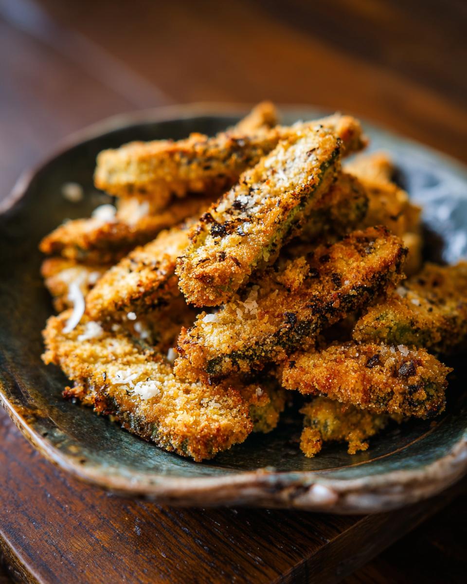 A plate piled high with golden Crispy Southern Fried Okra, seasoned and ready to eat.