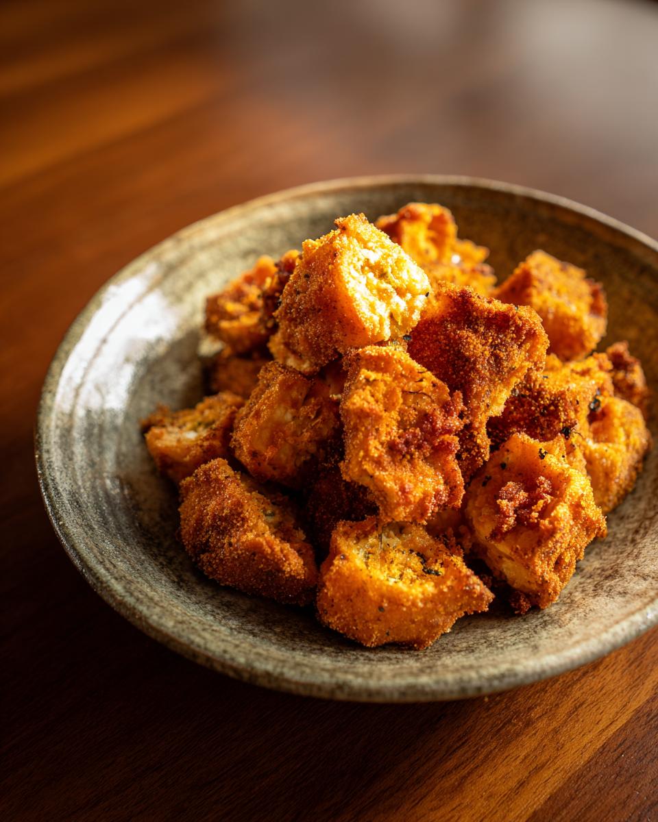 A bowl filled with golden brown Crispy Southern Fried Okra, showcasing its texture and appetizing appearance.