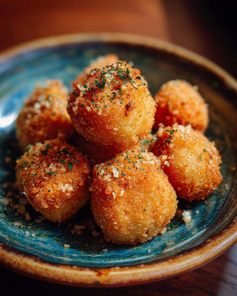 A close-up of Crispy Southern Fried Okra, golden brown and seasoned, served on a decorative blue plate.