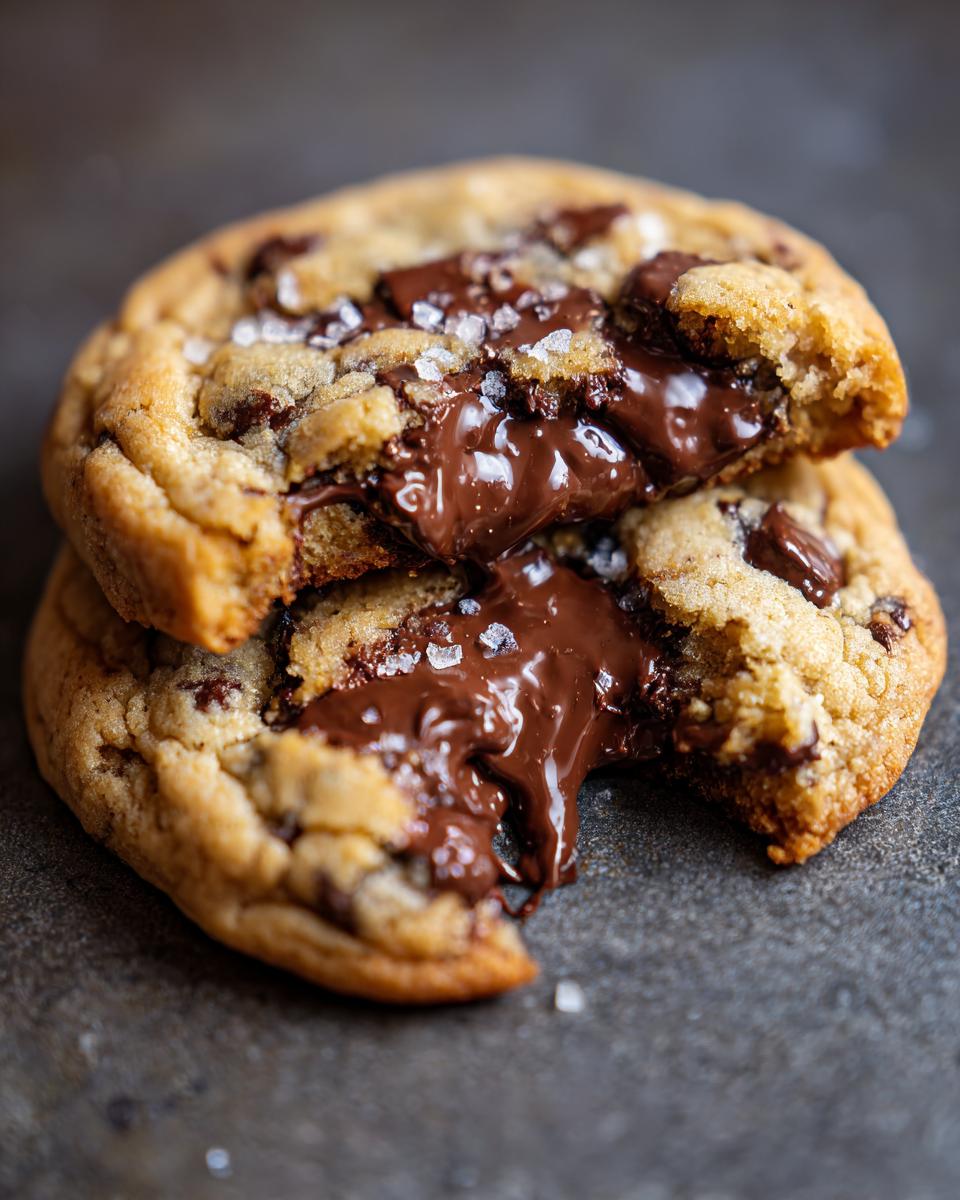 A stack of Crumbl Chocolate Chip Cookie halves with melting chocolate and sea salt.