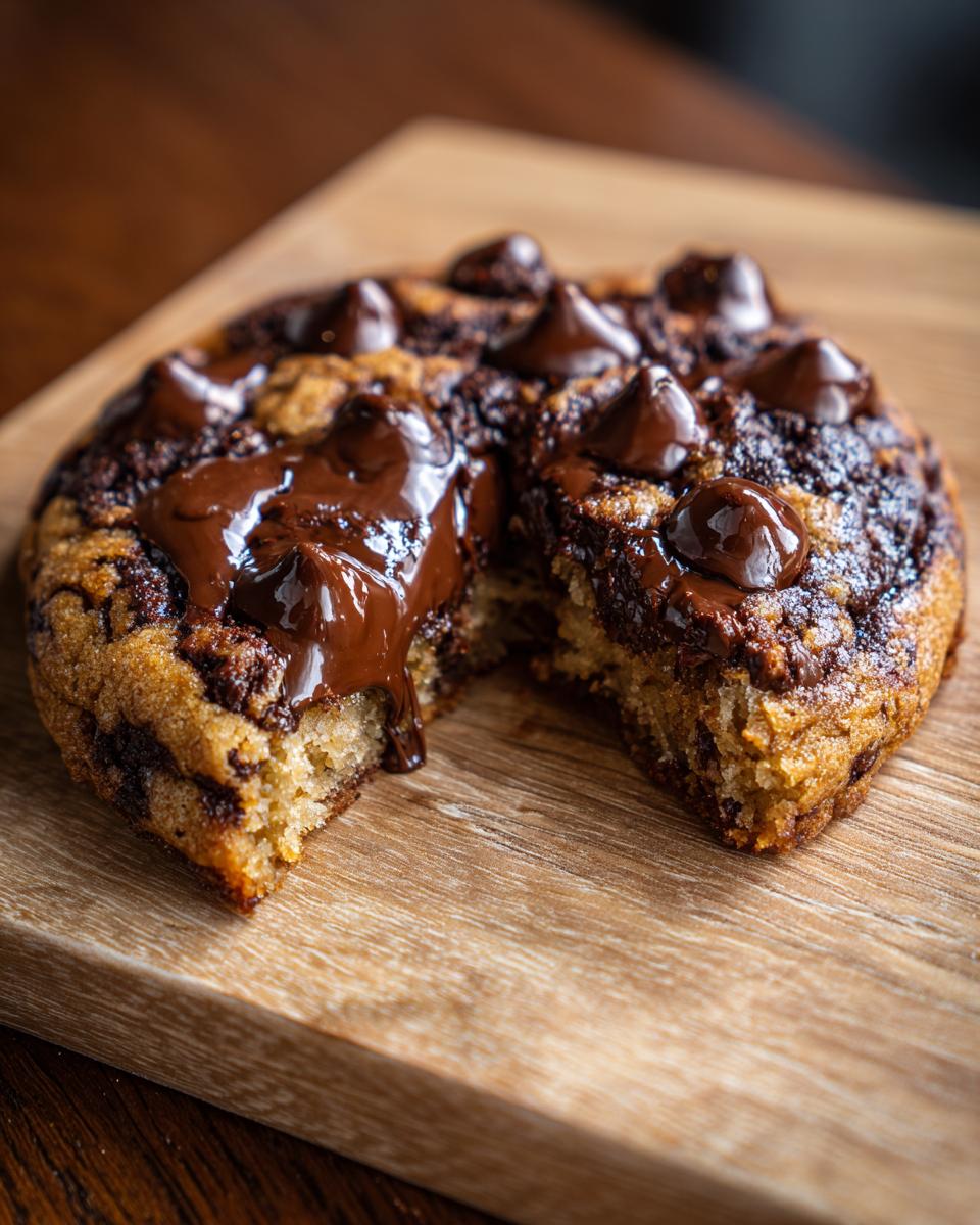 A decadent Crumbl Chocolate Chip Cookie with a bite taken out, revealing melted chocolate chips.