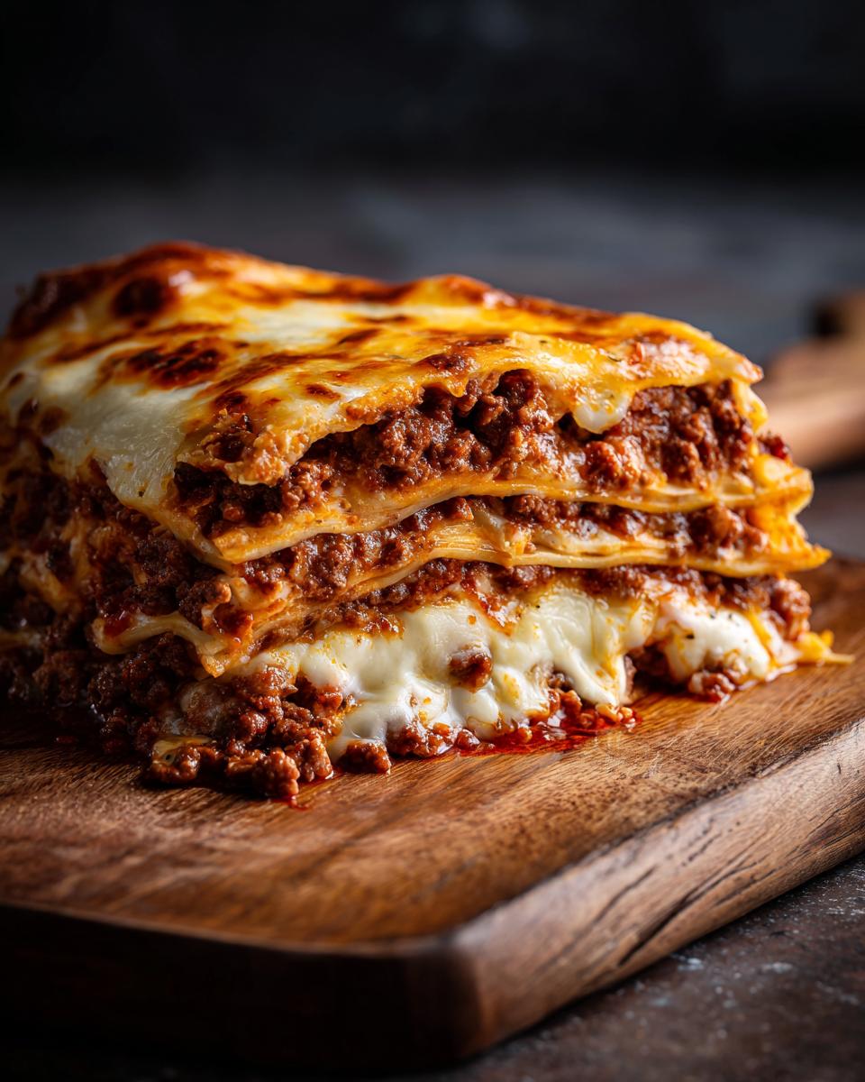 A delicious slice of Easy Family Taco Pie with layers of seasoned meat and melted cheese on a wooden board.