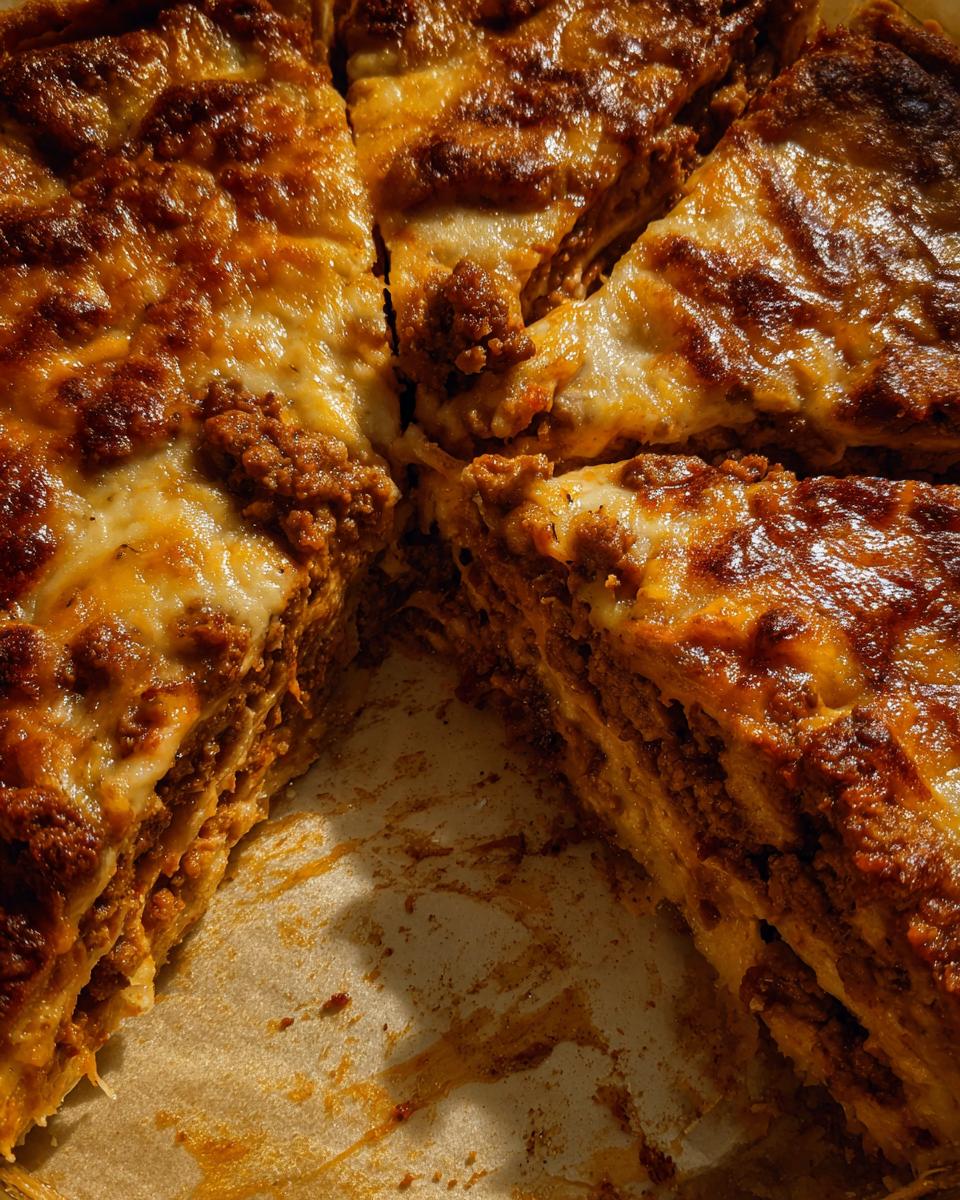 Close-up of slices of Easy Family Taco Pie, showcasing layers of filling and melted cheese.