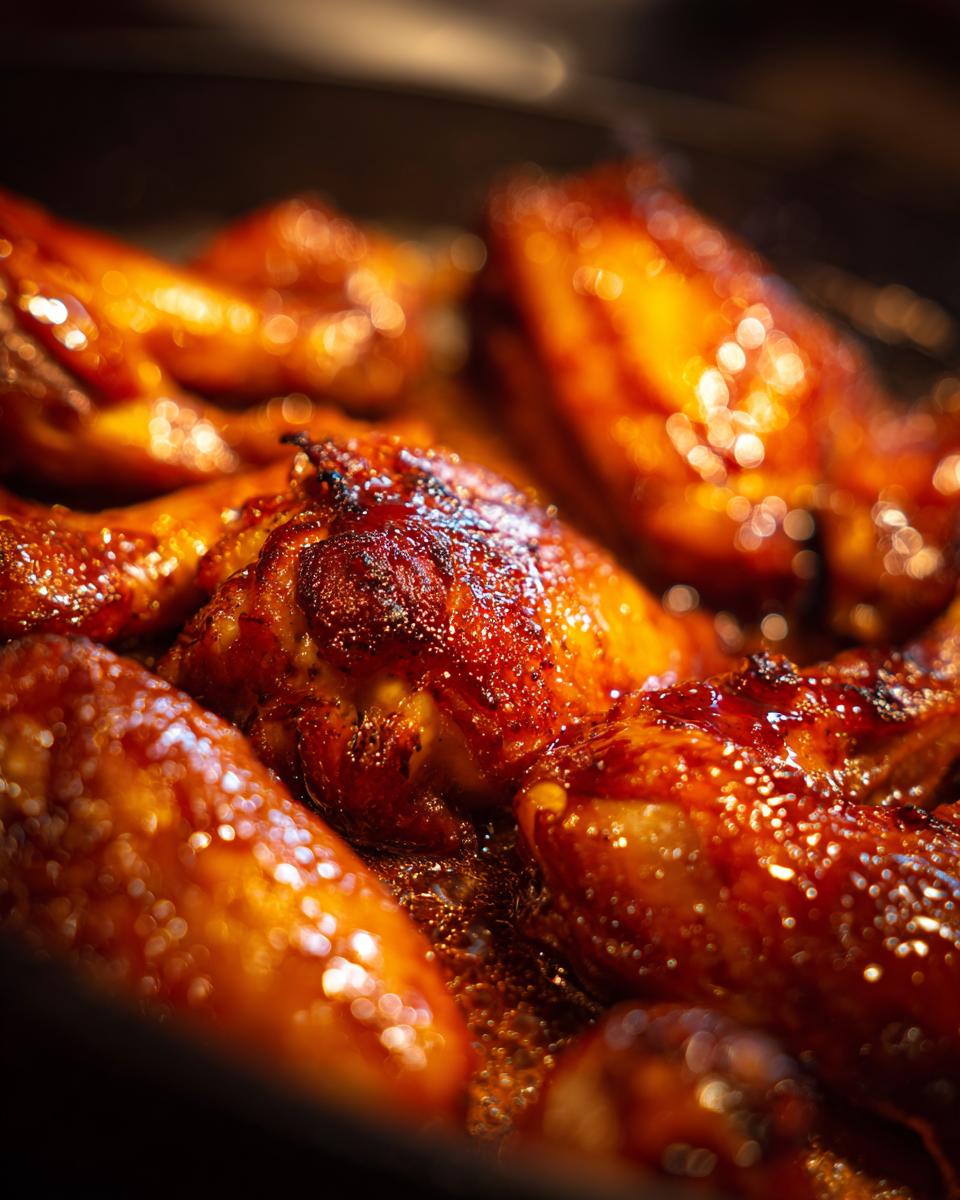Close-up of glistening Honey Chicken pieces, cooked to perfection and ready to serve.