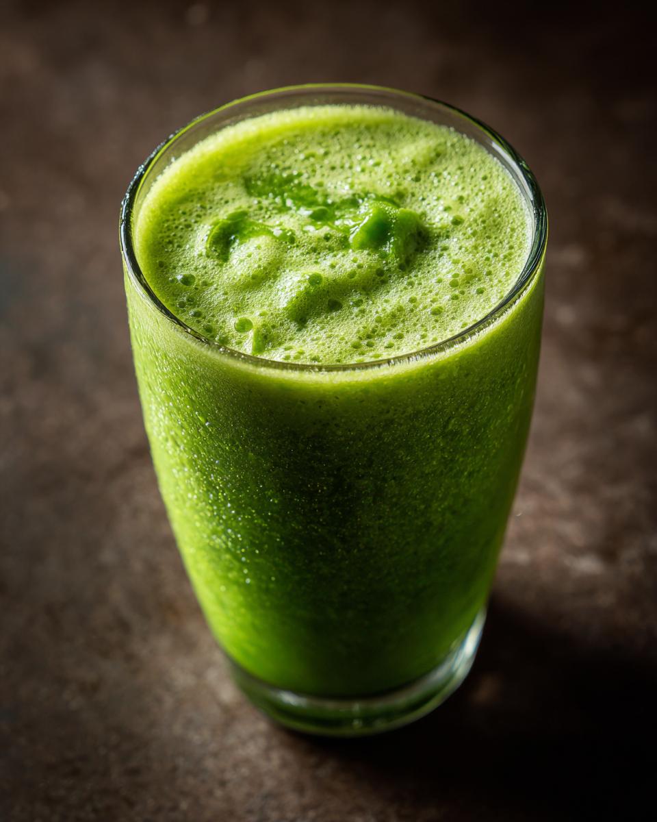 A vibrant green detox smoothie in a glass, showcasing its fresh and healthy ingredients.