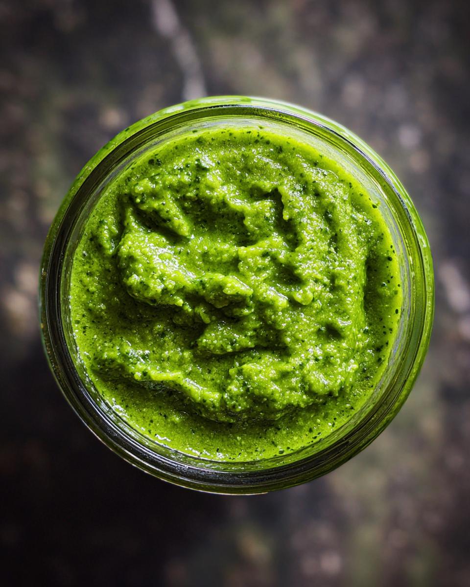 Overhead shot of a vibrant green detox smoothie in a glass jar, ready to be enjoyed.