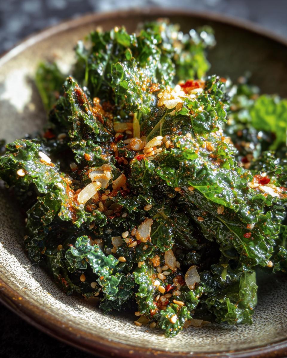 A close-up of Kale Crunch Salad featuring kale, sesame seeds, and a flavorful dressing.