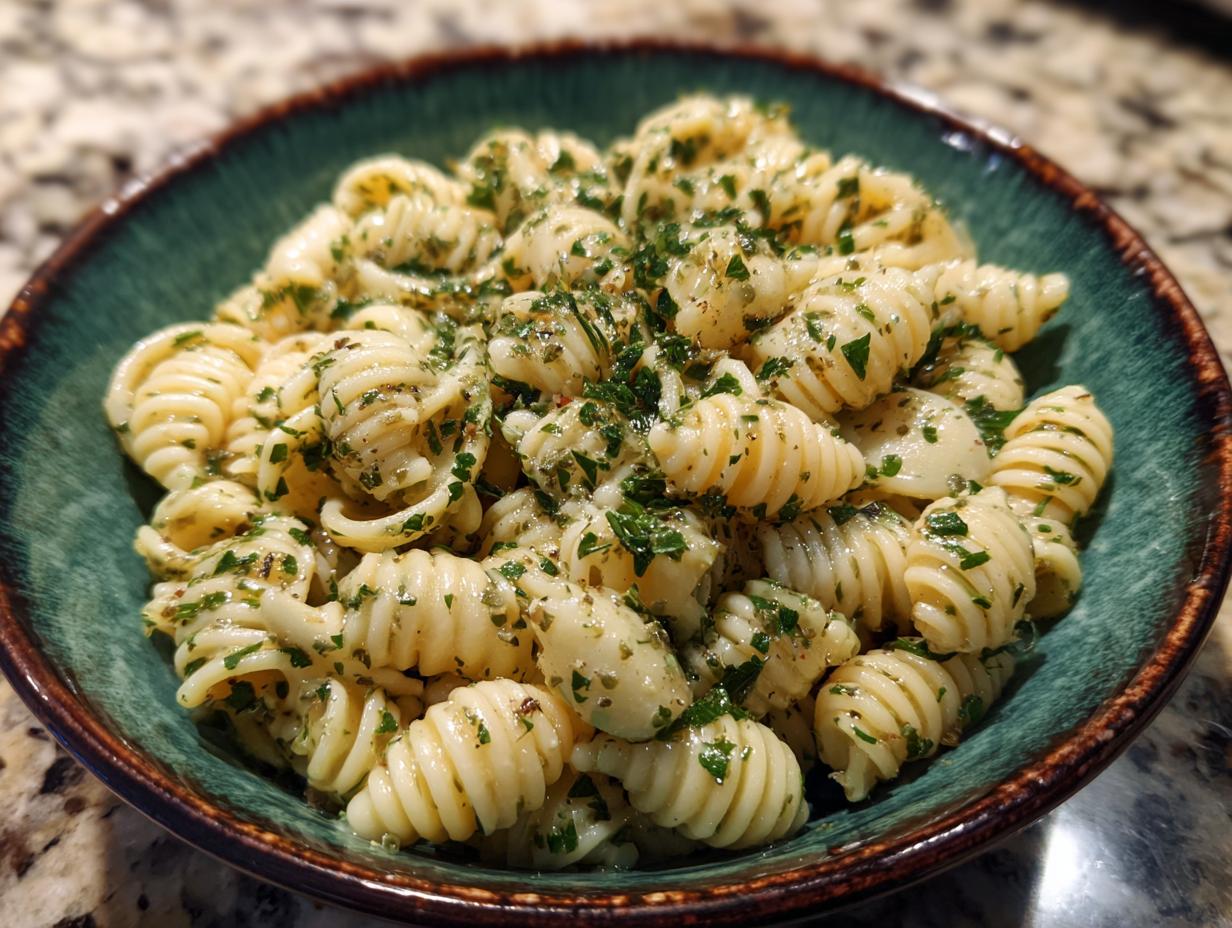 A bowl of Lemon Basil Pasta Salad featuring spiral pasta, lemon dressing, and fresh basil.