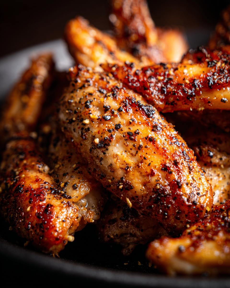 Close-up of crispy Lemon Pepper Chicken wings, seasoned and ready to eat.