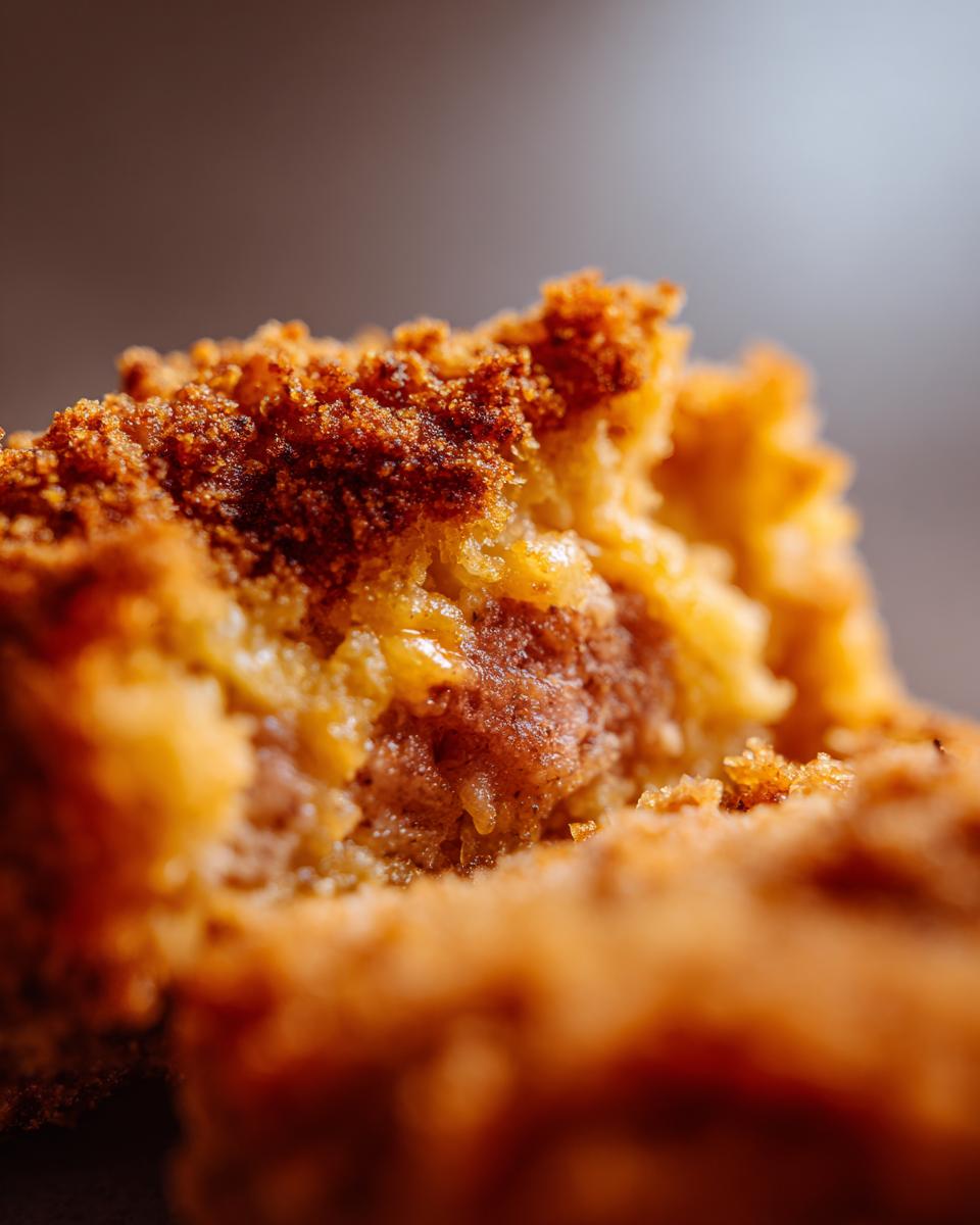 Detailed close-up of a bite of Parmesan Chicken, showing the crispy crust and juicy chicken inside.