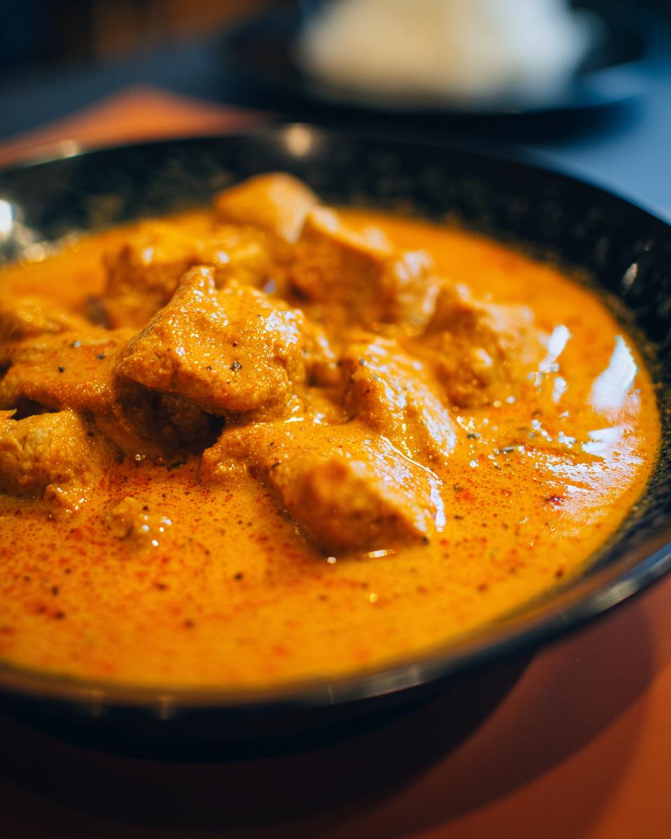 Bowl of Quick Easy Homemade Butter Chicken, a better than takeout meal.