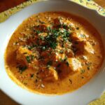 A bowl of Quick Easy Homemade Butter Chicken Imo, garnished with herbs and spices, ready to be served.