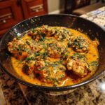 Slow Cooker Creamy Tomato Basil Chicken Breast in a pan, garnished with fresh basil.