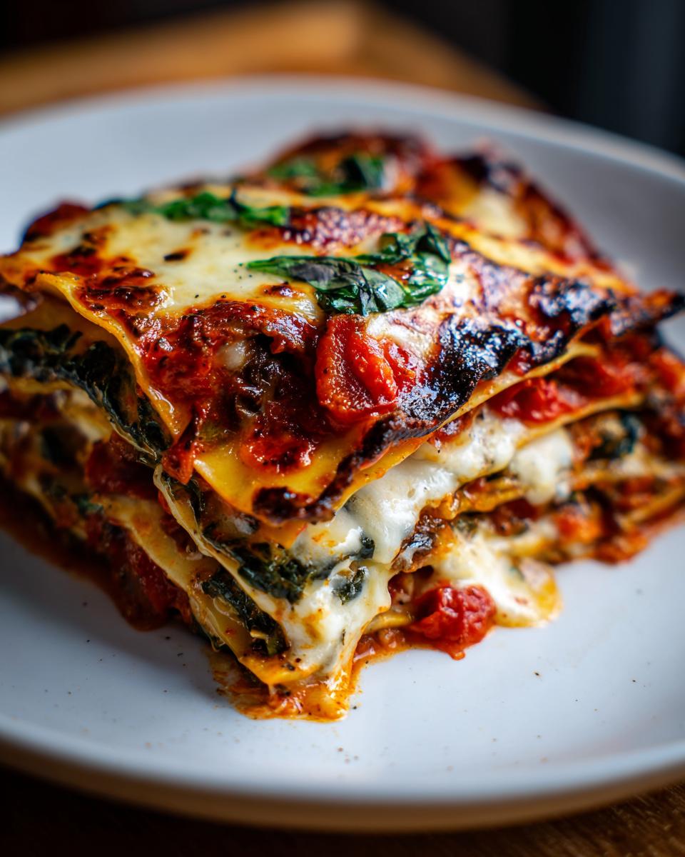 A delicious slice of Slow Cooker Ravioli Lasagna with layers of cheese, ravioli, and tomato sauce.