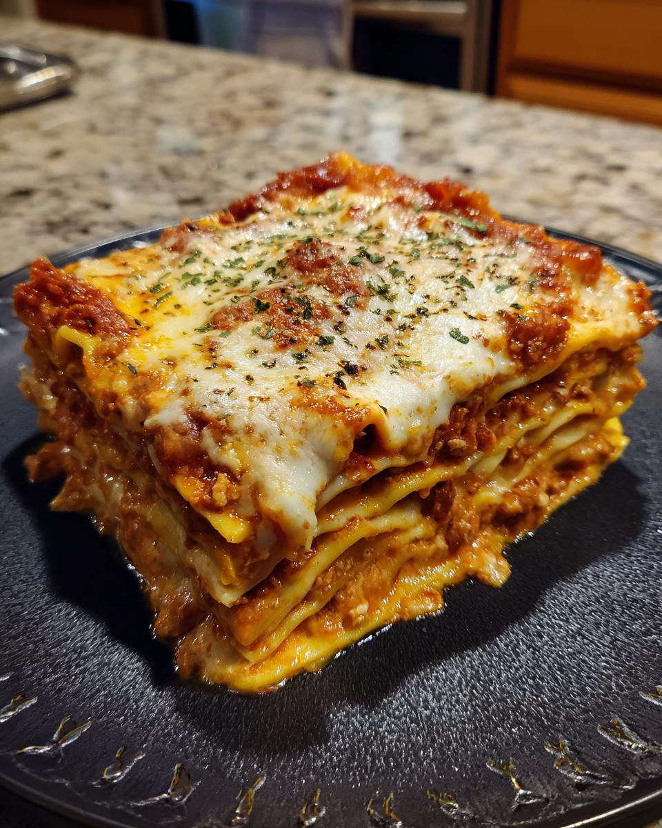 A delicious slice of Slow Cooker Ravioli Lasagna, layered with cheese and sauce, on a plate.