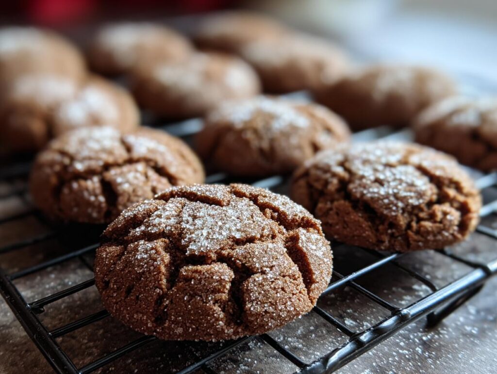 Freshly baked Soft & Chewy Brown Sugar Cinnamon Cookies cooling on a wire rack, sprinkled with sugar.