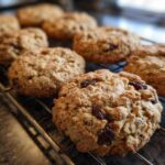 Freshly baked The BEST Soft & Chewy Oatmeal Raisin Cookies cooling on a wire rack. Close-up view.