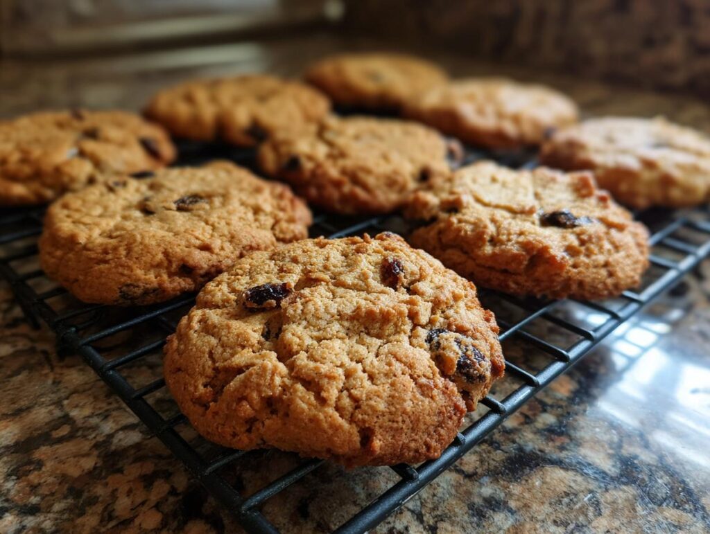 Freshly baked The BEST Soft & Chewy Oatmeal Raisin Cookies cooling on a wire rack, showing their soft texture and plump raisins.