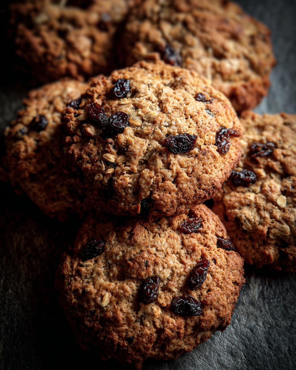 A stack of The BEST Soft & Chewy Oatmeal Raisin Cookies, showcasing their texture and raisin distribution.